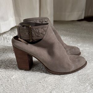 Aldo Taupe Block Heel Mules